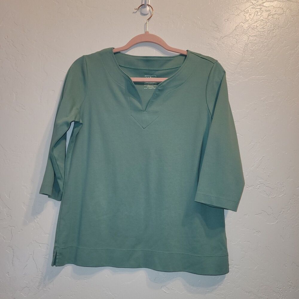 L.L. Bean Women’s Small Petite Tunic Top Green 3/4 Sleeve 100% Supima Cotton